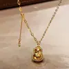 Mismo Estilo que la Joyería Dorada, Collar de Calabaza Escama de Pez Brillante, Colgante de Fortuna y Bendición de Hielo, Cadena para Clavícula, Cobre para Novia