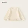 Ropa para niños Bangxuan, camiseta interior para niños con ribete de encaje, camiseta interior de cuello redondo para niños pequeños, camiseta de manga larga para bebé niña