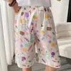 Pantalones de pijama de algodón y seda para mujer, Nuevo estilo de verano, Estampado de dibujos animados, Holgados, Casuales, Delgados, Para casa, Se pueden usar afuera, Pantalones de cinco puntos
