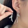 Aretes de Rosa con Diseño de Lazo de Cinta de Lujo Ligero, Aretes de Plata 925 para Mujer de Alta Gama Estilo Hada, Distribución Transfronteriza