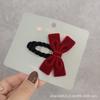 Otoño e Invierno Horquilla Coreana Dulce Linda para Niños Terciopelo Rojo Vino Lazo Pequeño Clip BB Clip Lateral Flequillo Horquilla para Cabello Suelto