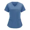 Roupas de Trabalho Estilo Enfermeira Europeia e Americana Transfronteiriças Camisa de Cor Pura Gola V Calça com Bolso Grande de Aba Camiseta de Manga Curta Tamanho Padrão Feminino/Tamanho Grande