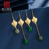 Pendientes de oro antiguo, plata de ley s925, pendientes de jade hetiano, pendientes de estilo étnico, elegantes nuevos pendientes de calcedonia verde de moda para mujer.