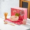 Tazón de Matcha de Corazón Cerámico con Pico Juego de Té Matcha Japonés Juego de 7 Piezas Tazón Batidor de Té Caja de Regalo Suministro Exclusivo Transfronterizo