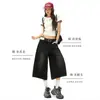 Shorts Jeans Preto Retro Americano de Três Pontos para Mulheres Verão Leve 2025 Novo Reto Wide-Leg Solto Calça Média