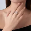 Anillo cepillado con patrón de estrella de galaxia transfronterizo, plata S925, moda, anillo pequeño cuadrado con corte esmeralda de moissanita para mujer