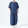 Traje Masculino Elegante de Verão 2026, Estilo Chinês, Moderno, Botões, Tamanho Grande, Caimento Solto, Conjunto Casual de Duas Peças Respirável de Seda Gelada