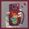 Lanyard de mentalidad positiva aplicable funda para teléfono Apple 18pm 16 agujeros precisos textura de cuero iphone17 silicona 15 Rojo burdeos