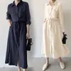 Em Estoque Japonês Outono 2026 Novo Sem Mangas Bolso Manga Longa Comprimento Médio Casual Lapela Camisa Vestido