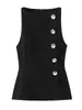 Colete de Commuter Estilo Europeu e Americano Modelo Novo 2026 Sem Mangas Ajuste na Cintura Slim Fit Top Liso com Botão de Joia Decorativo