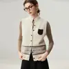 Colete Tricotado Jacquard de Caxemira em Camadas Outono Inverno Feminino Padrão Fair Isle Fio Sem Mangas Cardigan com Lapela Colete Quente
