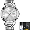 Reloj de Cuarzo Lige/Lige Lg9846 Calendario Doble Correa de Acero Tres Agujas Reloj de Negocios Resistente al Agua
