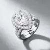Anel Europeu de Luxo Leve de Alta Qualidade com Moissanita de 5 Quilates em Forma de Gota Empilhável Prata Esterlina S925 Forma de Pera Anel de Casamento Atacado