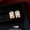 Aretes y collar de flores cuadradas huecas con perla de circón de aguja plateada, sensación de lujo ligero y alta gama, joyería exquisita y elegante para mujer
