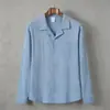 2026 Comercio Exterior Otoño Nueva Ropa para Hombre 7 Colores Lino Manga Larga Holgada Sudadera Color Sólido Manga Larga Camisa Talla Grande para Hombre