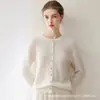Estilo Minimalista Francês 100% Caxemira Pura Gola Redonda Solto Manga Longa Cardigã de Botão Versátil Básico Tricotado Suéter de Caxemira