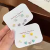 Set de Aretes de Flores Coloridas para Mujer, Aguja de Plata Verano Dulce Corazón Goteo de Aceite Fresco y Compacto Aretes Dopamina Estudiante