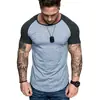 Nueva Nueva Camiseta Deportiva Casual para Hombre de Cuatro Estaciones Delgada Ajustada Moda Camiseta de Combinación de Colores