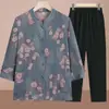 Camisas Finas de Primavera e Outono para Idosas da Vovó, Conjuntos Femininos de Verão com Manga Três Quartos, Roupas de Outono para Meia-Idade e Idosos