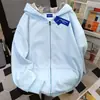 Sudadera con Capucha de Color Contrastante Estilo Retro Americano para Mujer en Otoño e Invierno Forrada de Polar Holgada Personalizada Cuadros Cremallera Cárdigan Chaqueta de Pareja