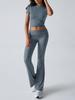 Traje de Pantalón Corto de Manga Corta de Yoga Europeo y Americano Multicolor Deportivo Casual Ceñido que Muestra el Ombligo para Mujer Verano Cómodo Pantalón Ligeramente Acampanado Camiseta