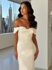 Vestido de Verano Elegante para Mujer, Estilo Europeo y Americano, Hombros Descubiertos, Escote de una Línea, Cintura Alta, Ajustado, que Resalta la Figura, Largo