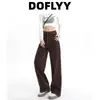 Jeans Wide-Leg Cor Café Americano Doflyy para Mulheres Verão 2025 Novo Maillard Cintura Alta Perna Reta Comprimento Total