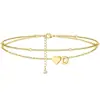 Tobillera de Moda Transfronteriza Europea y Americana con Forma de Corazón en Capas y 26 Letras para Mujer, Versátil y Elegante, Joyería de Cobre Ajustable para el Pie para el Día a Día
