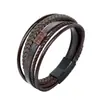 Pulsera de cuero tejida a mano para hombre, popular, vintage, transfronteriza, simple, con hebilla magnética de acero inoxidable I, pulsera de pareja