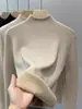 Suéter de Tricô com Lã Integrada Brilhante para Mulheres, Novo Estilo Outono/Inverno 2026, Blusa Base Grossa de Lã com Gola Alta Parcial para Mãe