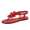 Sandalias Planas de Talla Grande de Comercio Exterior para Mujer, Accesorios Florales de Estilo Bohemio de Verano, Sandalias Casuales de Playa con Tira de Dedo y Banda Elástica