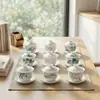Porcelana Blanca con un Brillo Similar al Jade, Se Puede Colgar y Girar, Juego de Tazón con Tapa de Tres Piezas, Juego de Té Cerámico de Alta Gama Anti-Quemaduras, Tazón de Té, Taza de Té Individual