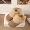 2026 5cm chinelos femininos para exterior com palmilha oculta para aumentar a altura, bico fechado, sola grossa, algodão pelúcia, estilo preguiçoso, novo design para aumentar a altura