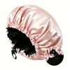 Gorro de Satén para Dormir con Ajuste de Botón de Doble Capa para Comercio Transfronterizo, Gorro de Belleza y Cuidado del Cabello para Mujer, Gorro de Ducha