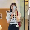Camisetas de Punto Rayadas de Empalme de Manga Corta con Diseño Falso de Dos Piezas, Estilo Nuevo de Verano 2025, Holgadas para Mujer