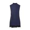 Ropa de Mujer Europea y Americana Transfronteriza Aliexpress Moda de Verano Encaje Empalmado Textura de Satén de Seda Vestido Mini sin Mangas