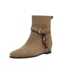 Encontrando elementos étnicos pela primeira vez ~ Botas Martin slip-on de boca larga com contas e bico redondo, novas botas curtas de outono e inverno