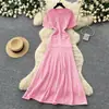Elegante vestido casual de estilo francés para mujer, vestido coreano de línea A con manga corta, vestido adelgazante de cintura alta para ir al trabajo con un aire sofisticado
