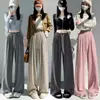 Pantalones de pierna ancha a rayas estilo perezoso seleccionados cuidadosamente para mujer, nuevo de otoño, cintura alta, caída, adelgazantes, pierna recta Yafei