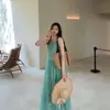 Vestido de tiras huecas estilo francés para mujer, Vestido de playa estilo vacación de verano en la costa, Plisado, Vestido largo relajado y perezoso