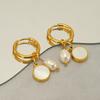 Nuevos pendientes geométricos de perlas de acero inoxidable estilo ins de moda europea y americana, personalidad que combina con todo, temperamento, diseño redondo de viento para mujer