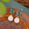 Um Cervo Prata S925 Prata Esterlina Banhado a Ouro Hetian Jade Esmalte Borboleta Brincos Redondos Brincos de Contas Estilo Nacional Acessórios Clássicos Brincos de Moda