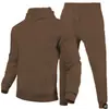 Conjunto casual unissex de outono e inverno, 220g, tamanho europeu, liso, cor sólida, conjunto de duas peças com moletom folgado e calça de moletom