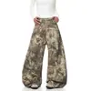 Jeans camuflados con bordado de letra de rama estilo callejero americano transfronterizos, pantalones de pierna ancha de diseño de nicho unisex al por mayor