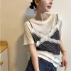 Camiseta de Manga Curta Spliced Falsa de Duas Peças com Design Novo Verão 2026 para Mulheres Top Versátil com Bolinhas Estilo Francês A12715