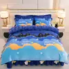 Juego de Cama de Cuatro Piezas con Falda de Cama de Terciopelo de Leche Engrosado Clase A Sábana de Cama de Alto Peso Gramatical de Invierno Funda de Edredón de Terciopelo por Ambos Lados Juego de Tres Piezas Cubrir a