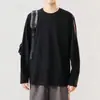 Camiseta de Algodão Penteado Pesado de Manga Longa para Homem, Gola Redonda Camada Básica Interna, Cor Sólida Solta Versátil, Tendência Atacado