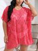 Europeu e americano cross-border plus size mulheres sexy renda oco perspectiva v-neck split blusa vestido de praia feminino 19140