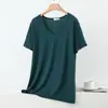 Camiseta Modal de Verão com Decote V, fashion, solta, simples, plus size, para ficar em casa, manga curta feminina