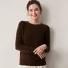 Suéter minimalista 100% cachemira pura para mujer, cuello redondo, manga larga, tejido, casual, adecuado para ir al trabajo, jersey base suave y cómodo